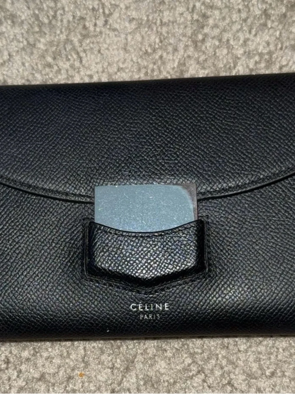 Celine Black Trotteur Calfskin Textured Leather Wallet (Comes with insert)